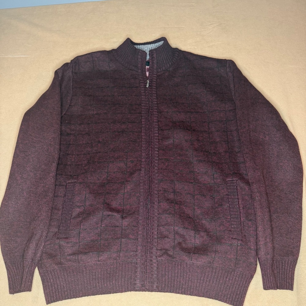 Gioberti Mens Full Zip Cardigan Sweater Burgundy Black Fleece Lined SW-913 XL